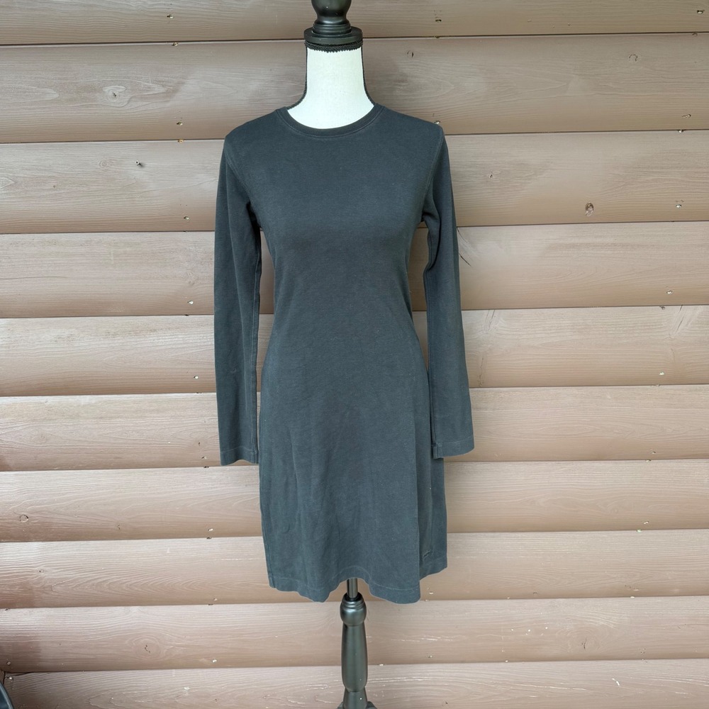 Patagonia XS-S Long Sleeve Dress Womens Black Organic Cotton Mini Crew Neck